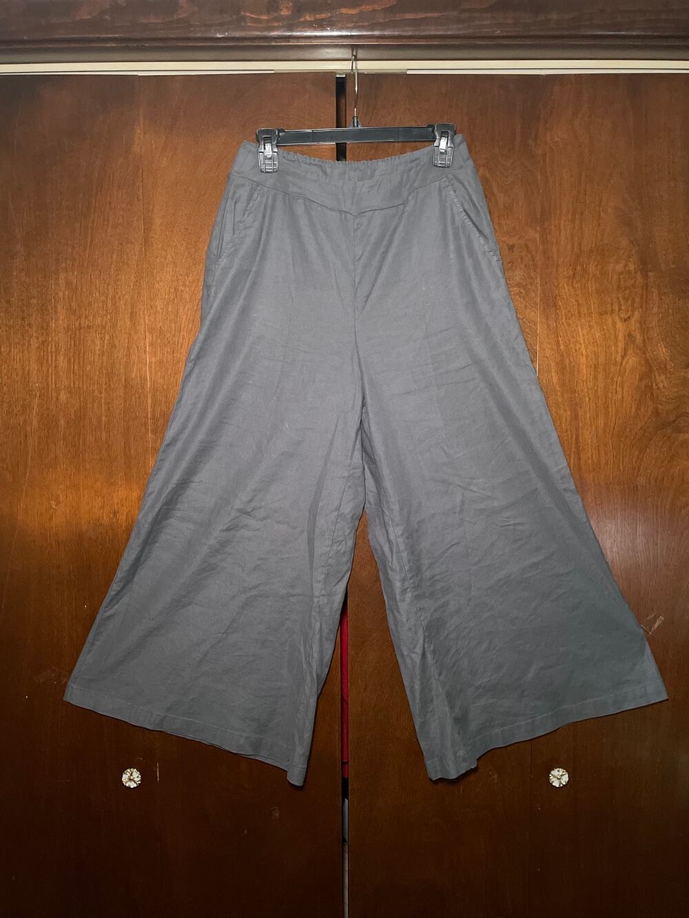 Cut Loose Wide Leg Crop Pant Sz S Linen Blend Cobblestone Grey Lagenlook Boho